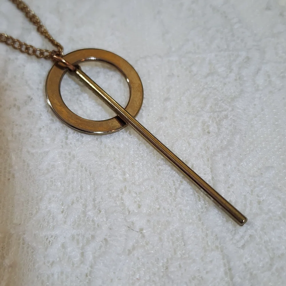 Geometric Necklace, Circle Necklace, Dainty Necklace, Brass Toned Jewelry, Boho